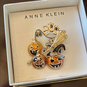 Anne Klein Festive Halloween Brooch - Gold and Orange